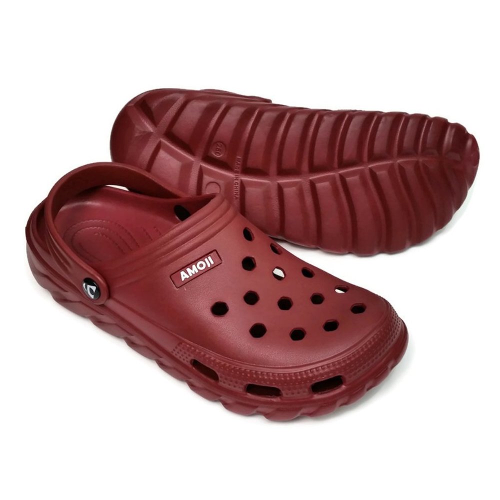 Amoji Unisex Garden Clogs Maroon Slip On Casual Shoes Men's 10 Women's 12